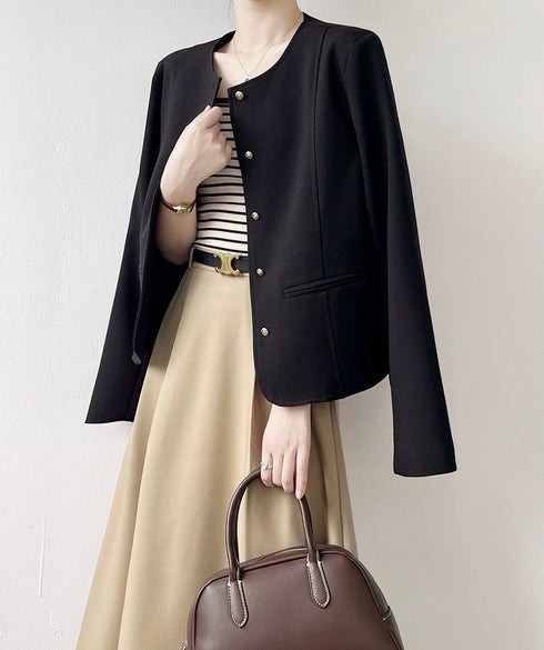 Button Down Round Neckline Blazer